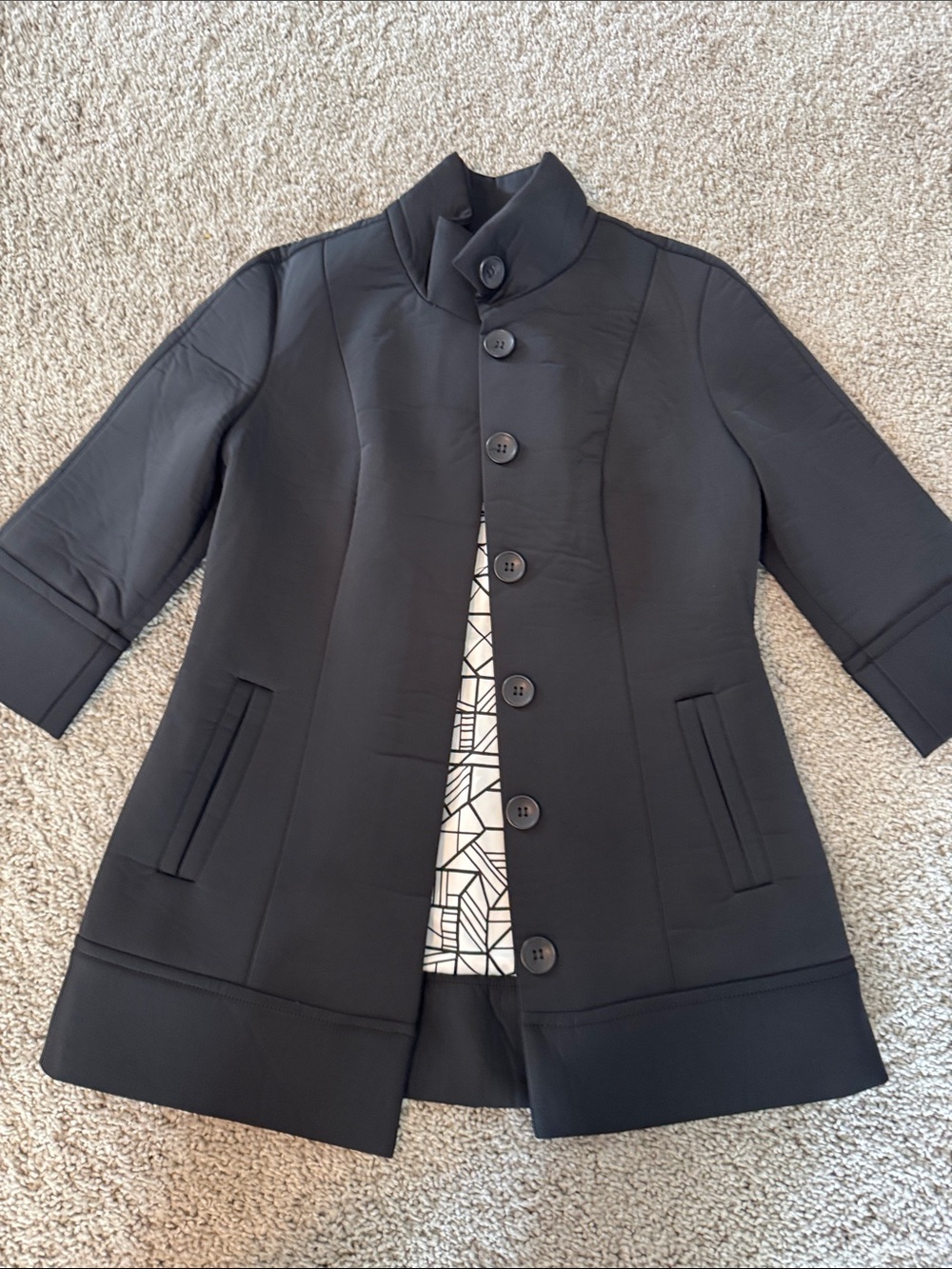Black Women's Stand Collar Button-Front Trench Coat